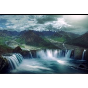 Fototapet cascada, lac, albastru, living, vinil, 26590