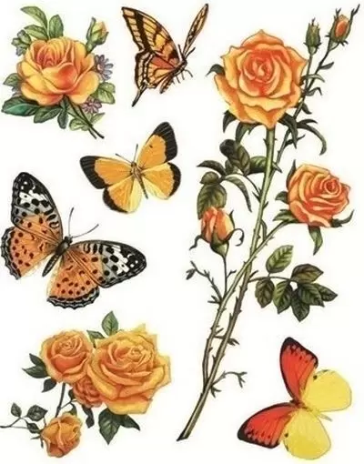 Sticker geam, static, trandafiri, fluturi, galben, 30x38cm, 880B
