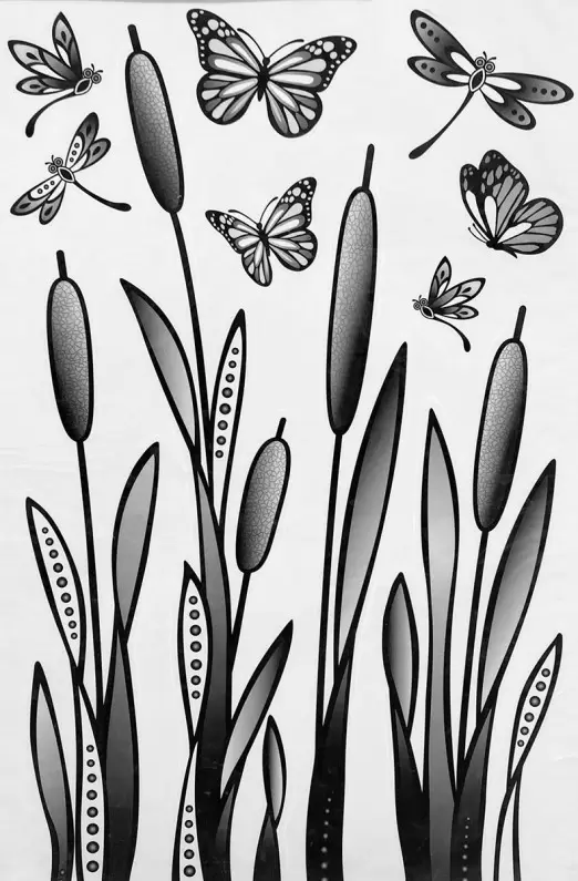 Sticker cu flori, fluturi, negru, 32x60cm, 10088